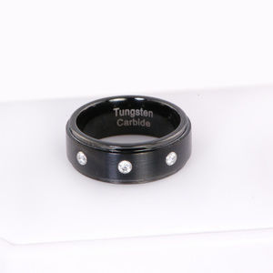 8mm Tungsten Black Mens Wedding Band Ring CZ